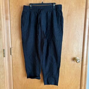 Athleta Linen Pants Womens Large Black Cropped Drawstring Elastic Waist 851027‎